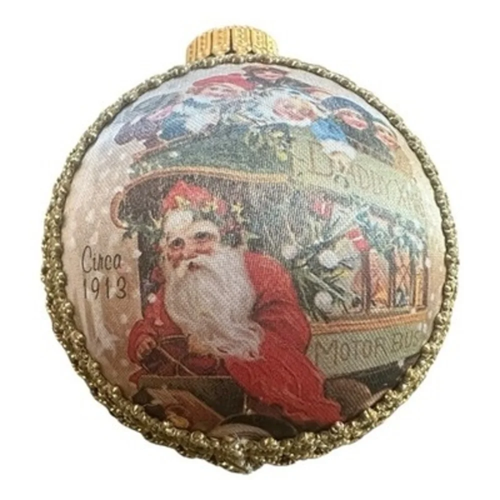 Vintage Circa 1913 Santa Scene Glass Ball Christmas Ornament Red Gold G+